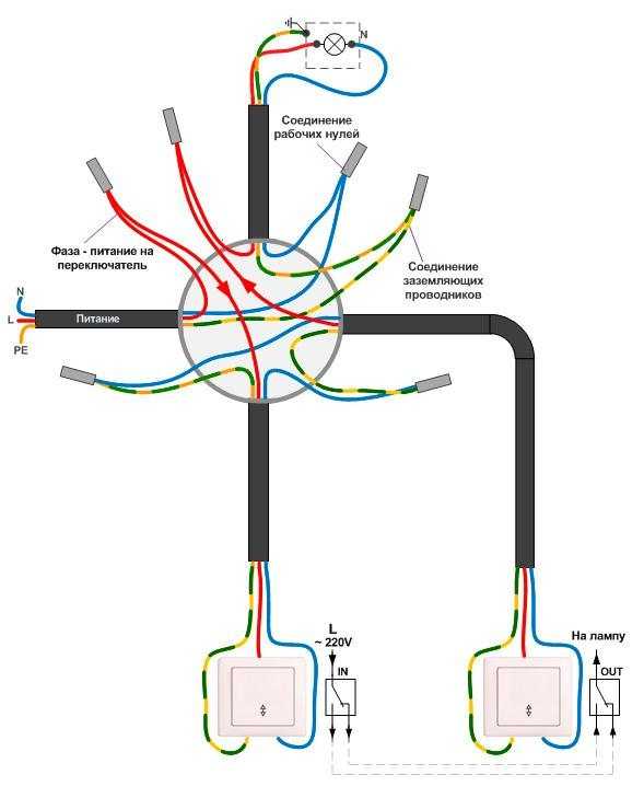 Как соединить проходной переключатель схема