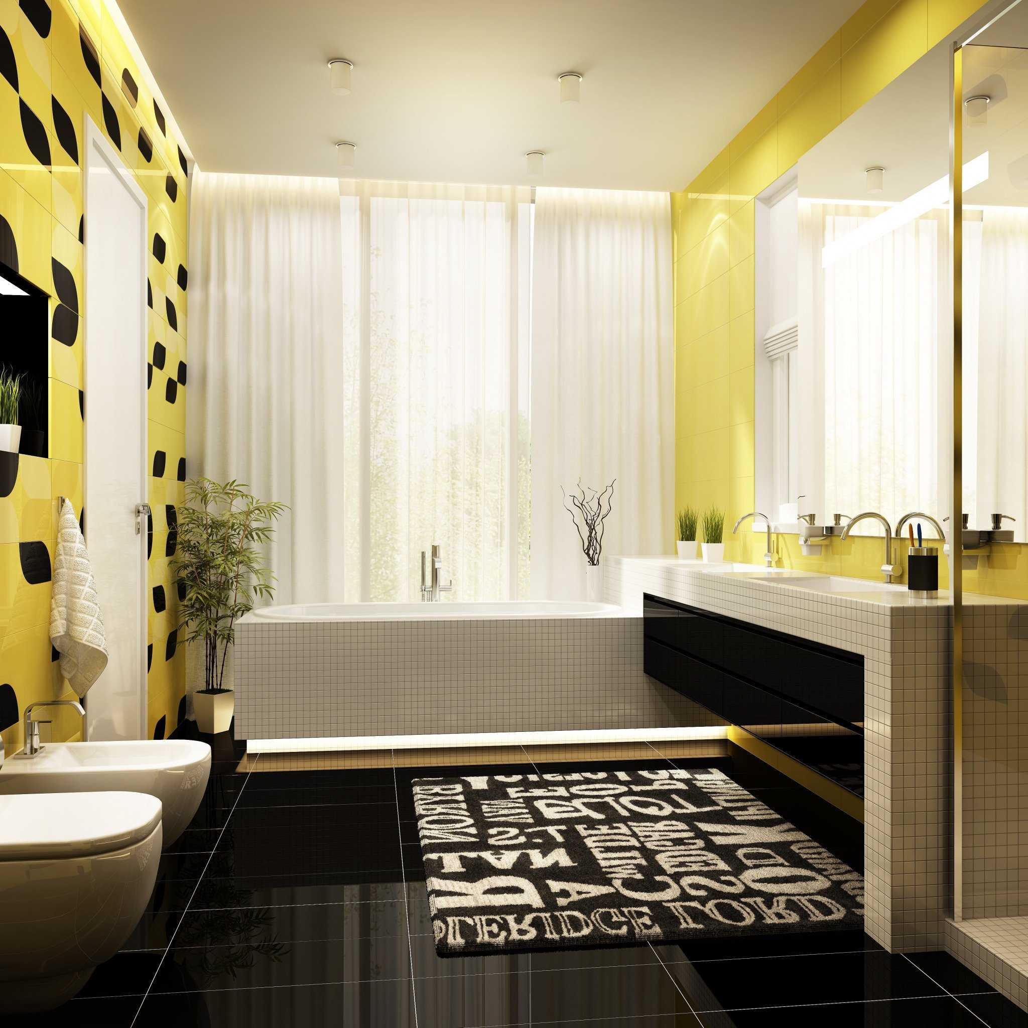 Черно желтая ванная комната