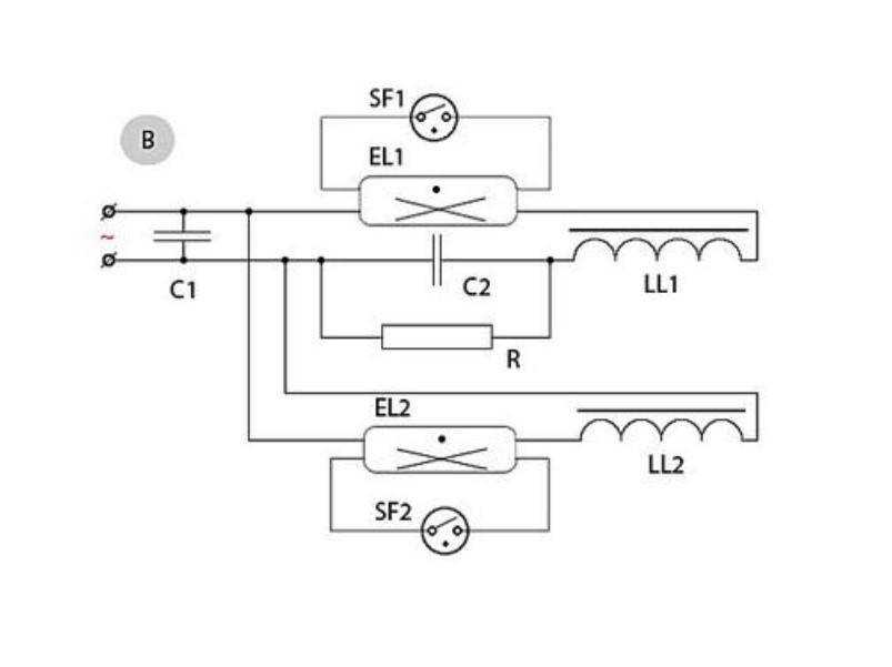 Схема подключения люминесцентных ламп к балласту